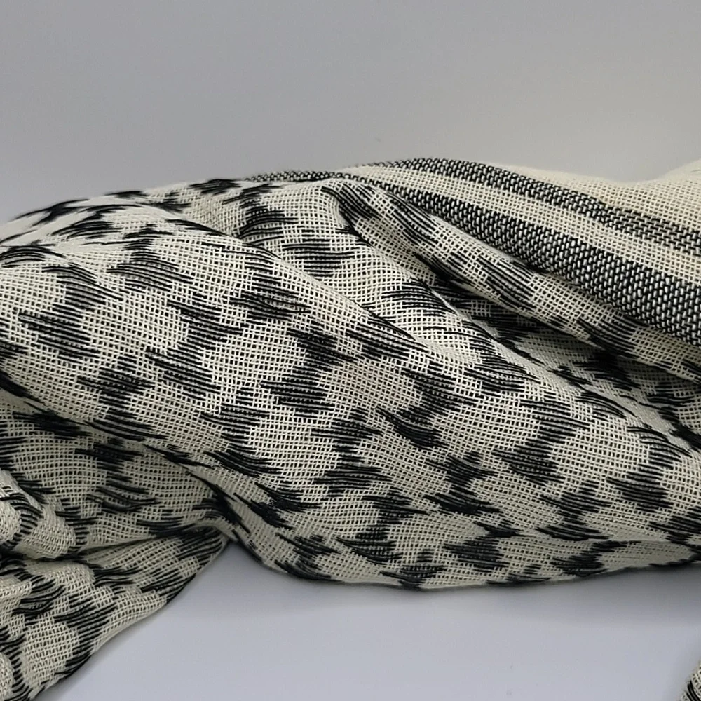 Geometric Fringe Stripes Cream Gray Scarf